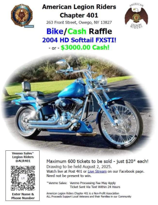 American Legion Riders Chapter 401 Bike/Cash Raffle